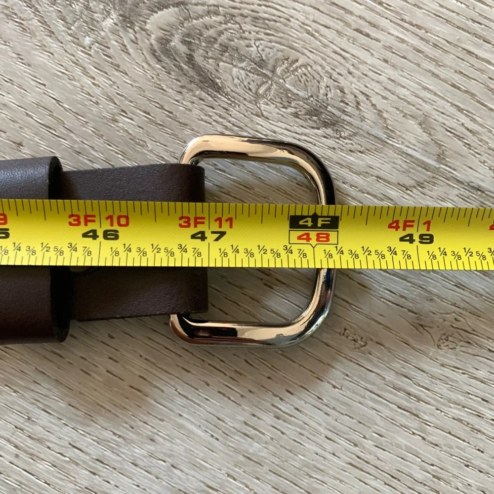 Custom Leather Mens Brown Genuine Leather Belt Silver Buckle Made in Canada 42